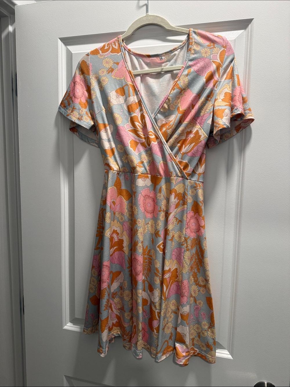 Floral Wrap-Style Women’s Dress in Pink & Orange